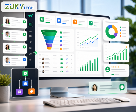 CRM WhatsApp gestión de leads informes de ventas automatización comercial WhatsApp marketing LeadWave Zuky Tech campañas WhatsApp seguimiento de clientes