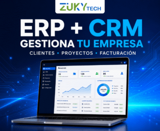 Portada de Zuky Tech Worksuite, plataforma ERP y CRM diseñada para centralizar la gestión de clientes, talento humano, proyectos, tareas, asistencia, cotizaciones, facturación y pagos. Una solución empresarial accesible desde computadores y dispositivos móviles.
