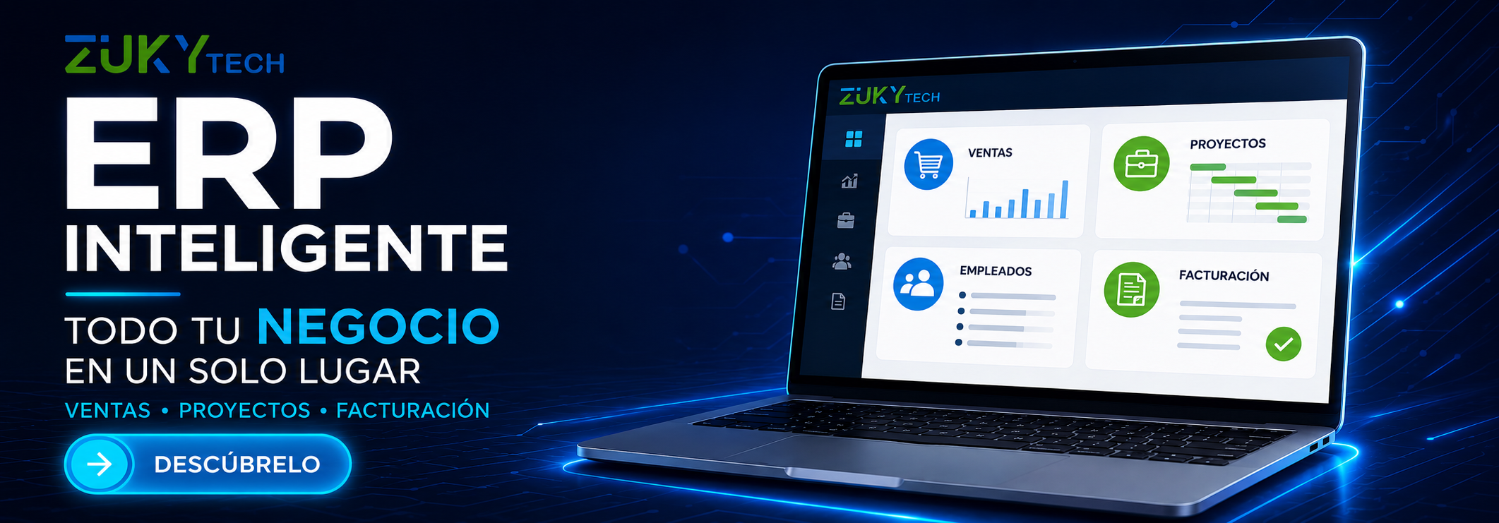 ERP para empresas, CRM empresarial, software de gestión empresarial, gestión de clientes, recursos humanos, facturación, gestión de proyectos, Zuky Tech Worksuite, software empresarial Colombia.