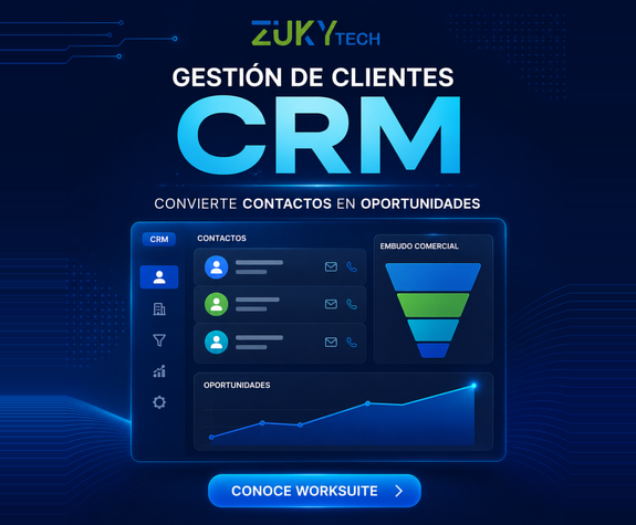 ERP para empresas, CRM empresarial, software de gestión empresarial, gestión de clientes, recursos humanos, facturación, gestión de proyectos, Zuky Tech Worksuite, software empresarial Colombia.